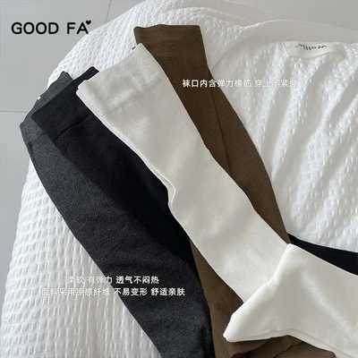 goodfa透气网眼冰凉感丝棉质小腿袜女及膝袜手工缝制女袜子