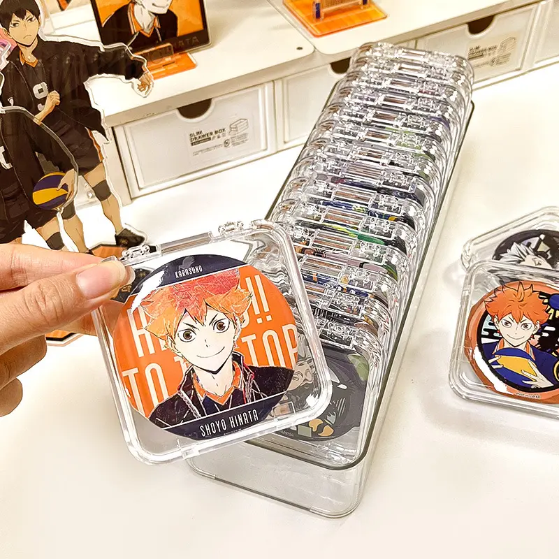 吧唧收纳盒透明密封谷子单个保护套58mm75mm防潮桌面展示架