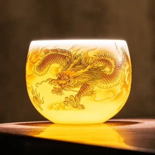 千代素烧羊脂玉瓷茶杯家用高档茶具个人专用生肖龙品茗主人杯单杯