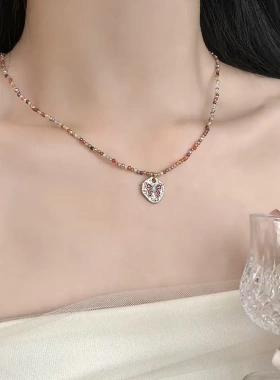 多巴胺彩色水晶串珠项链女甜美精致简约高级感轻奢小众锁骨链