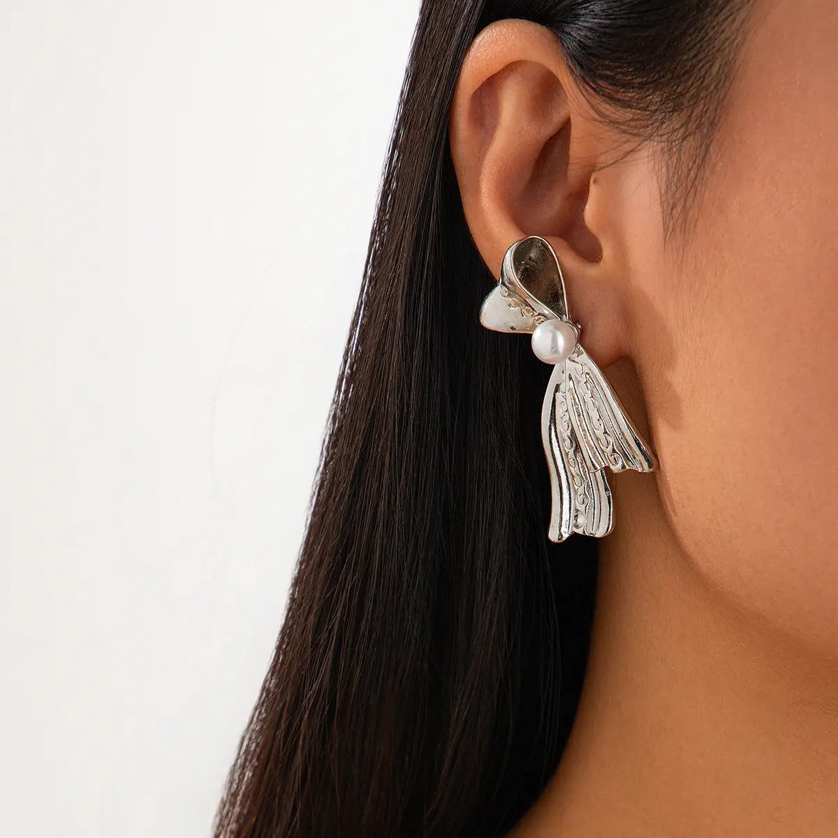 欧美ins风法式金属半结耳钉earrings 气质仿珍珠合金耳饰品女