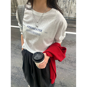 圆领字母印花宽松长袖T恤女2025春夏清新舒适百搭上衣510218