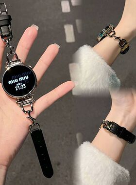 适用OPPOWatch-X2Mini质感金属皮革月牙扣手表带watch987小众女se