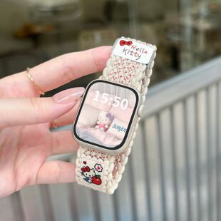 磁吸可爱KT猫适用oppowatch3/X/2/3pro/4pro手表表带编织尼龙女se
