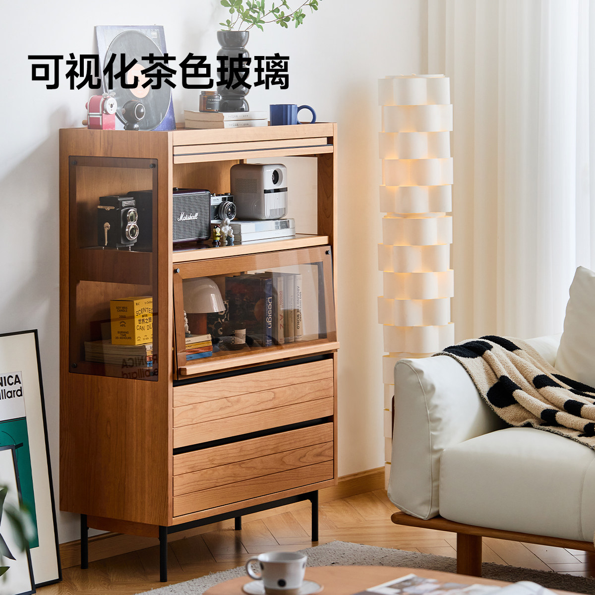 出乎生活镜湖展示柜单个书柜樱桃木小户型玻璃客厅电视边柜储物,住宅家具,单个书柜,淘宝优惠券,粉丝福利购,淘宝优惠卷