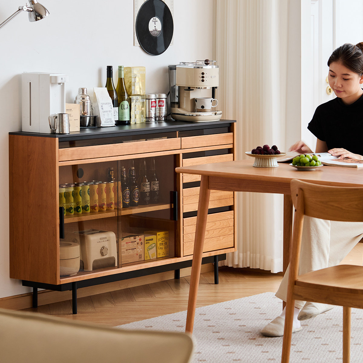 出乎生活椿山餐边柜实木小边柜樱桃木餐边窄柜客厅储物靠墙矮柜子