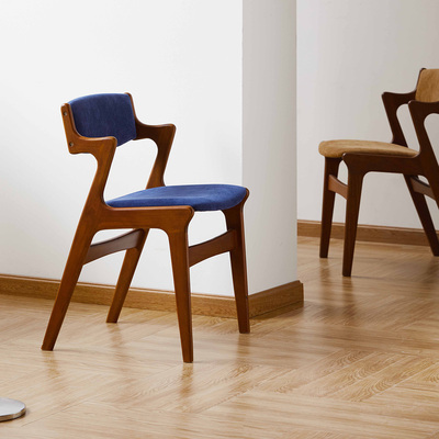 出乎生活Z椅中古实木餐椅家用北欧复古软包高靠背休闲单人书桌椅