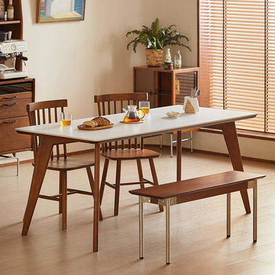 出乎生活鲸屿岩板餐桌实木白色覆古小户型北欧现代简约桌椅组合