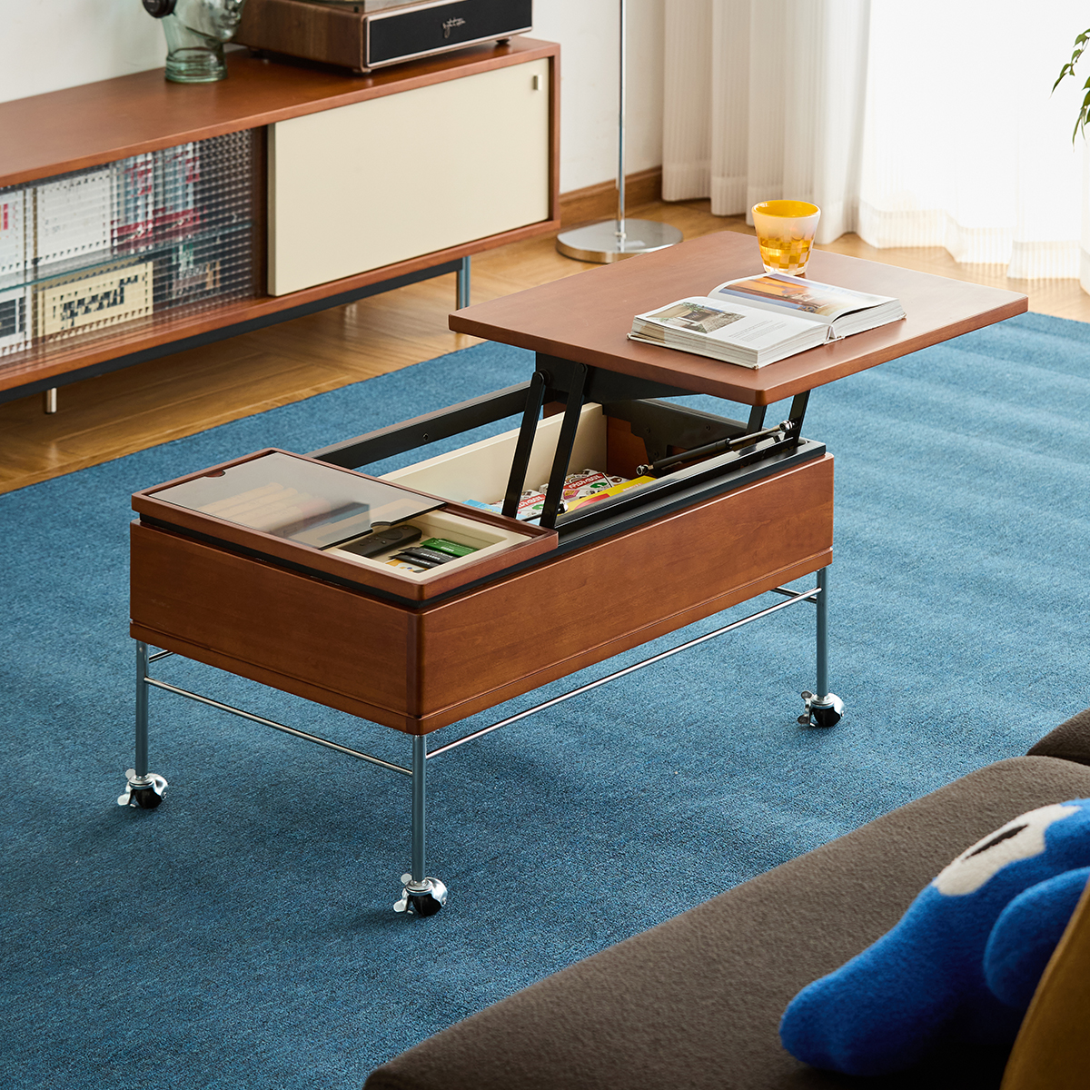 小半家具实木可移动伸缩茶几