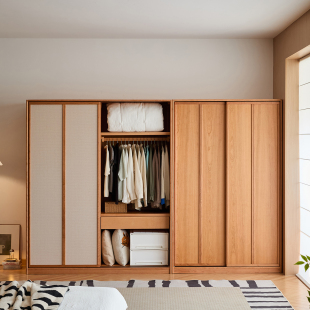 出乎生活袋鼠衣柜樱桃木现代简约卧室推拉门衣橱挂式 收纳落地柜