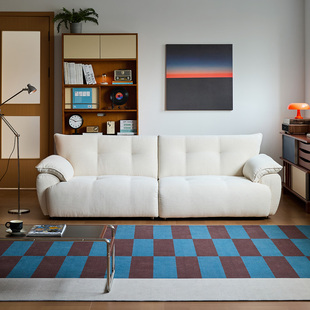 出乎生活沐云沙发棉麻沙发客厅中古奶油风小户型直排布艺沙发