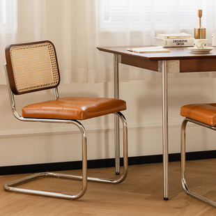 出乎生活可可西里餐椅中古藤编椅全实木餐桌椅子家用靠背椅书桌椅