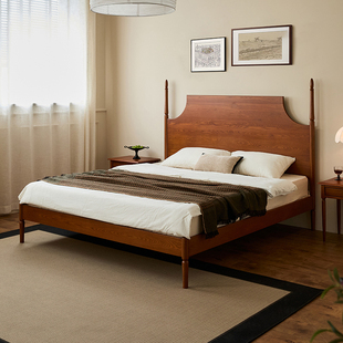 出乎生活罗曼实木床中古风榆木家用卧室1米8双人床1米5美式床架