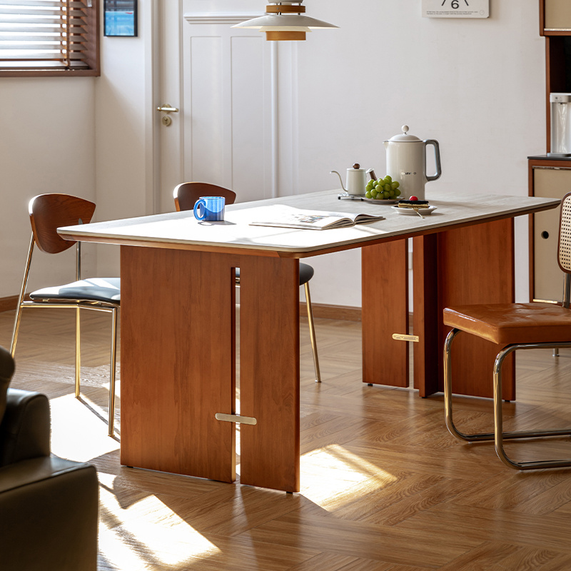 出乎生活岩板中古实木大板桌书桌