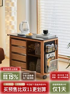 出乎生活巴士茶水柜实木日式小推车樱桃木沙发边柜可移动岩板茶台
