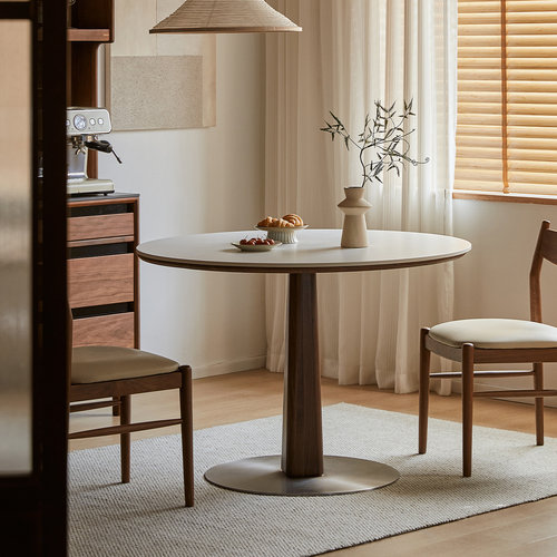 出乎生活黑胡桃木岩板圆桌