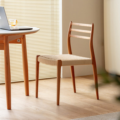 小半家具北欧日式实木藤编餐椅
