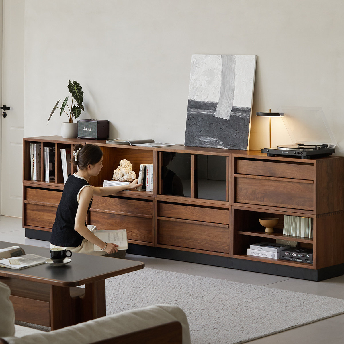 出乎生活家具纵横组合柜黑胡桃木客厅置物柜展示柜收纳柜储物柜子,住宅家具,组合书柜,淘宝优惠券,粉丝福利购,淘宝优惠卷