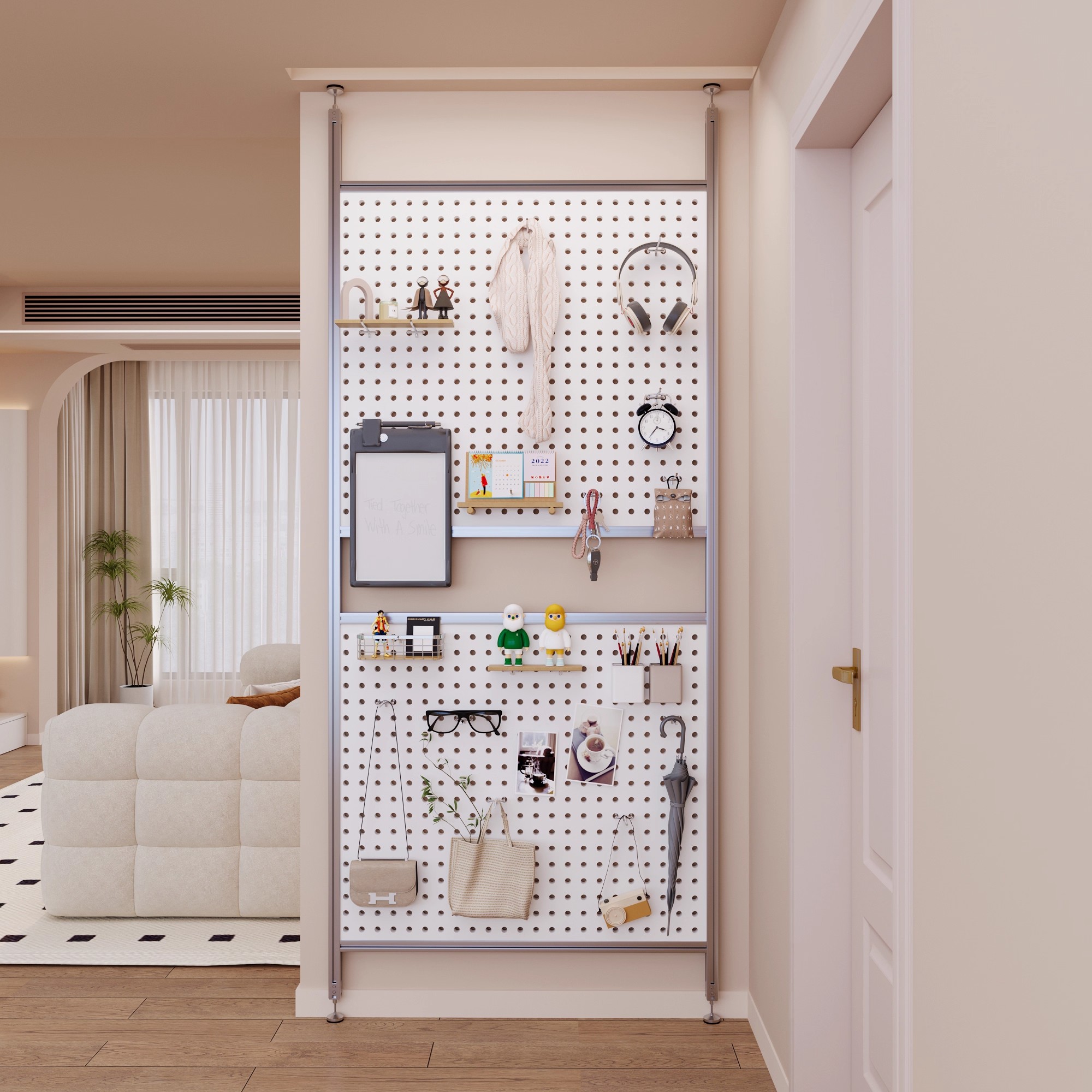 极简铝挤型材料洞洞板桦木海洋板屏风顶天立地免打孔多层屏风装饰