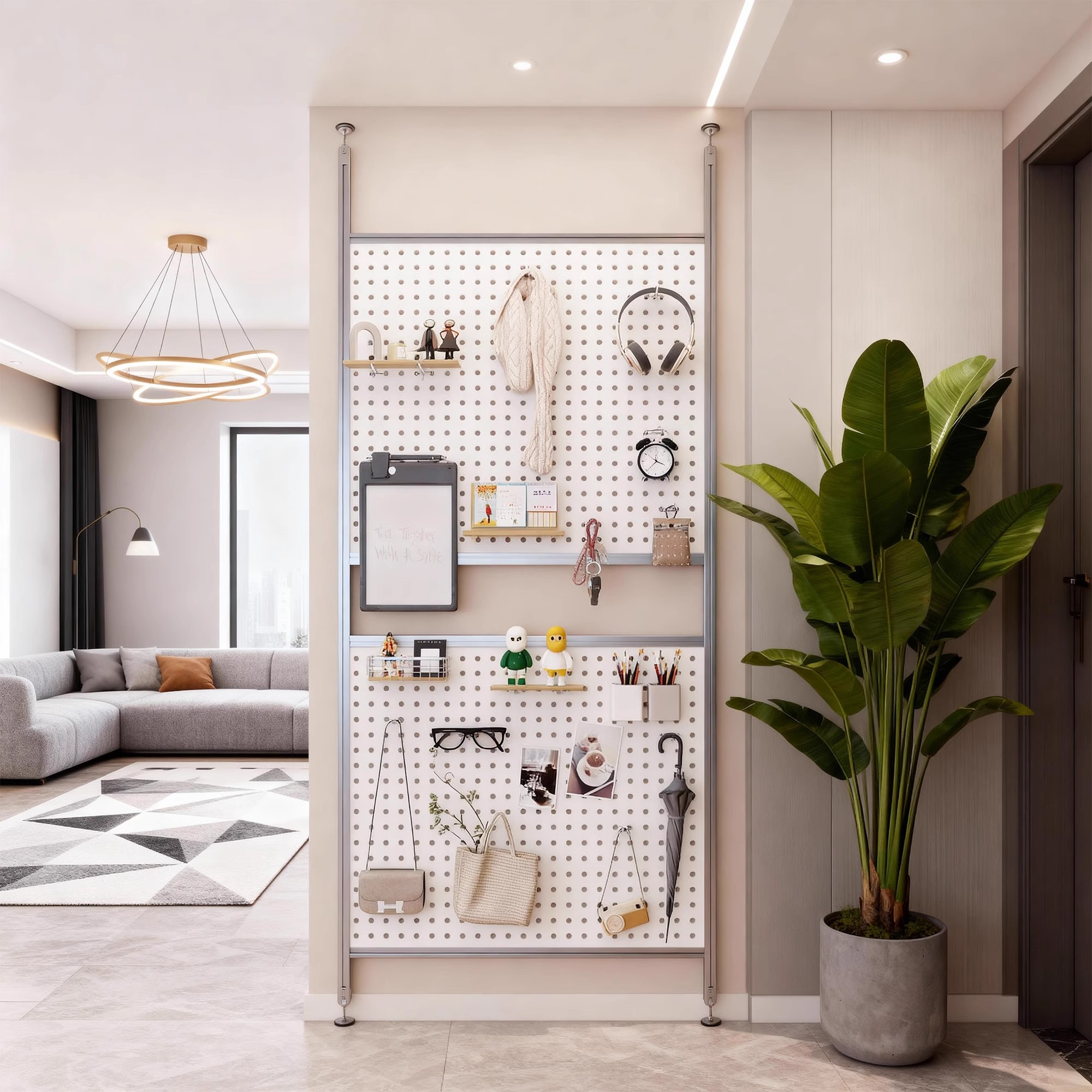 奶油风入户门玄关浴室遮挡隔断免打孔洞洞板铝型材装饰摆件架屏风