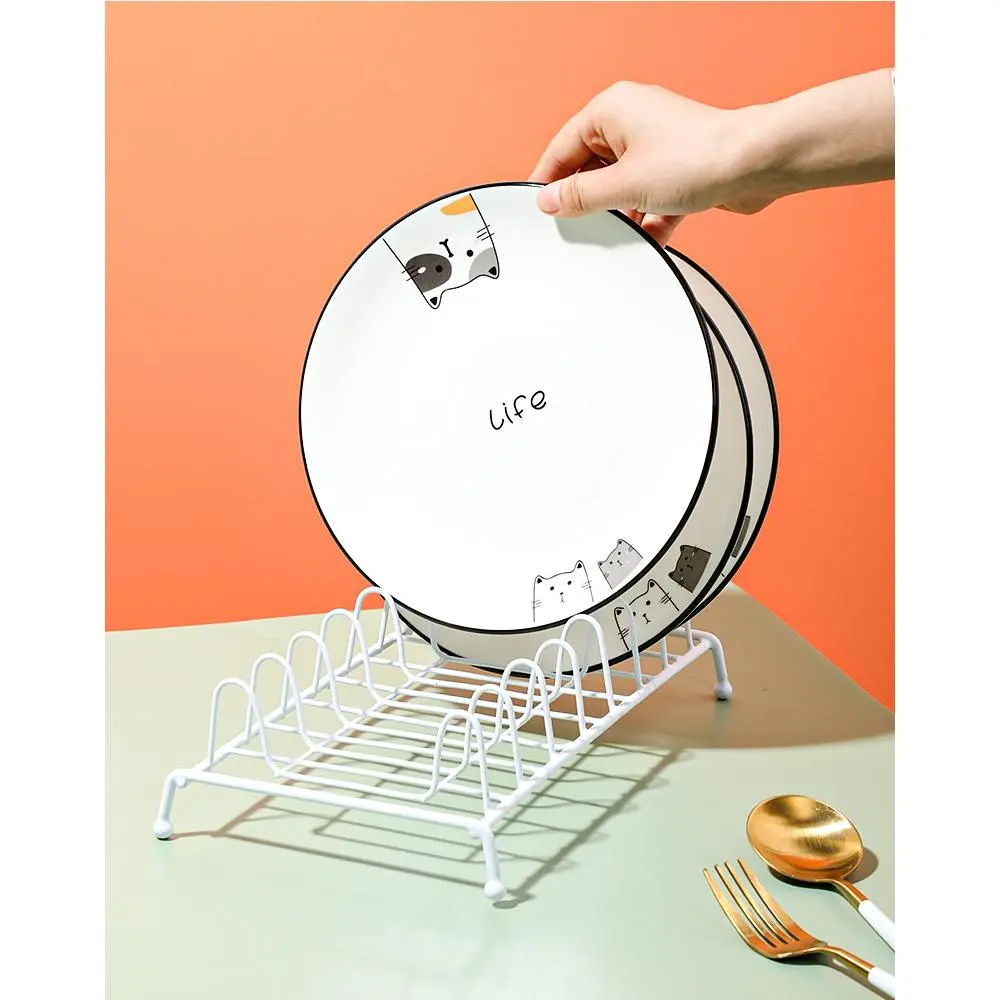 527h 餐盘收纳架铁艺盘子收纳架浅款圆形盘立式整理展示架子