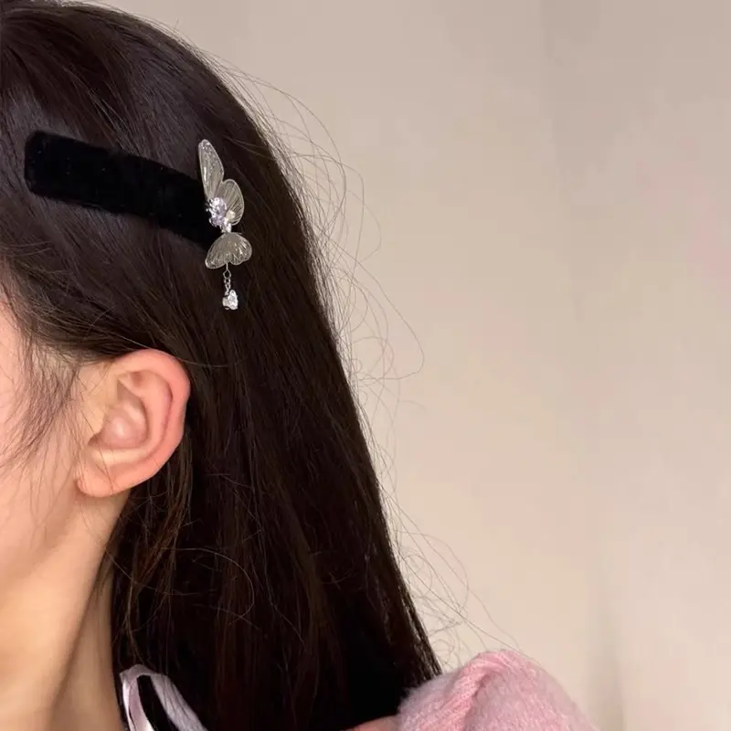 蝶影入梦~新中式立体丝绒发夹子女发饰侧边夹刘海夹发卡