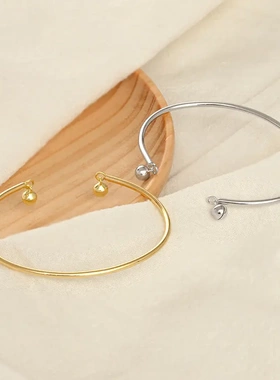 s925银日韩铃铛手环女简约时尚光面个性百搭手工制作手镯潮