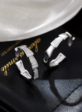 榕树下s925银简约竹节情侣戒指男女一对ins风小众设计情人节对戒