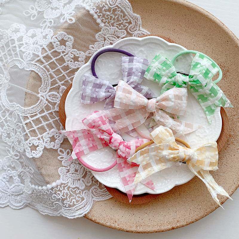 初夏韩版布艺格子甜美蝴蝶结发饰儿童发圈扎头发皮筋头绳对装