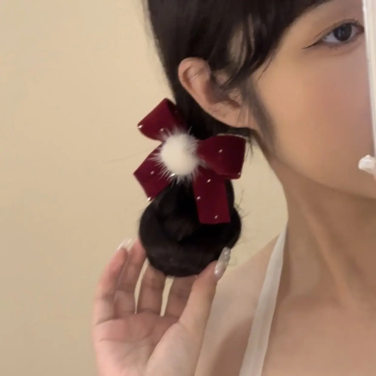 高颜值韩国头绳女质感丝绒水貂毛球发夹新年头饰女孩结发圈女