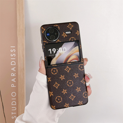 适用vivoxflip手机壳vivo折叠屏手机壳XFlip皮革保护套经典老花纹外壳男女新款vivoflip时尚轻奢高级感小花壳