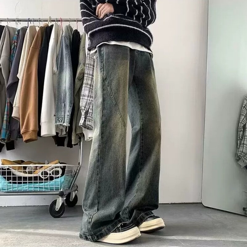 加大码300斤美式潮流简约牛仔裤男装春秋季港风复古个性直筒长裤2