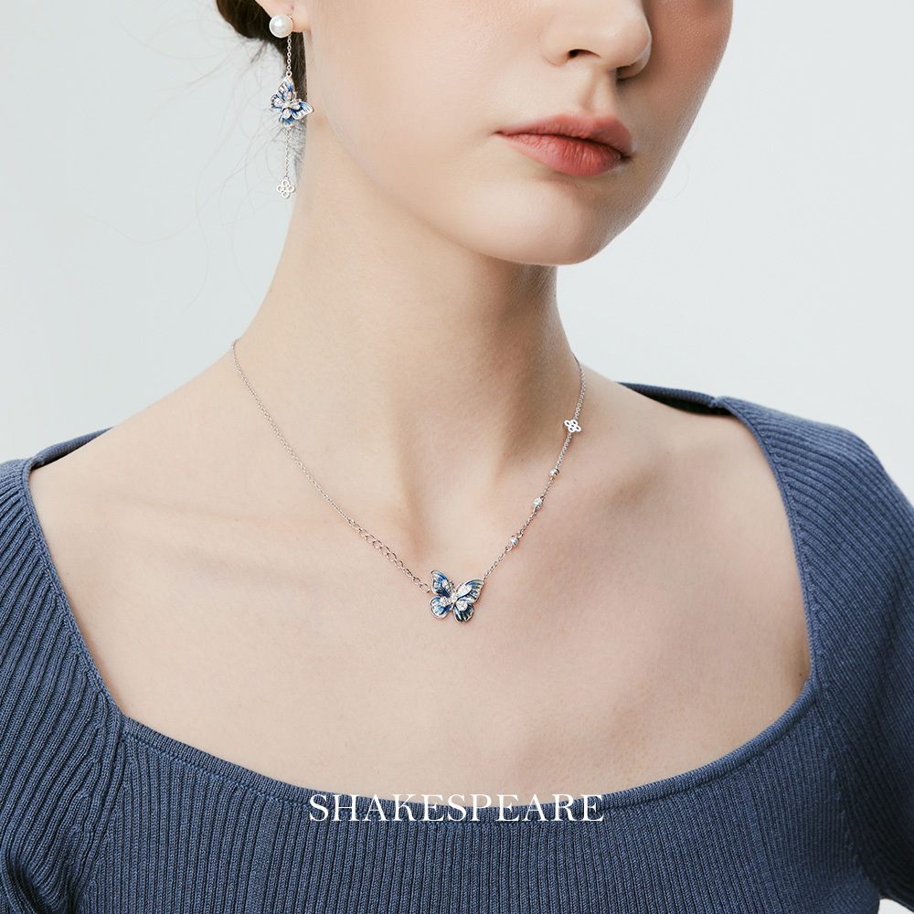 S925蓝色渐变蝴蝶项链