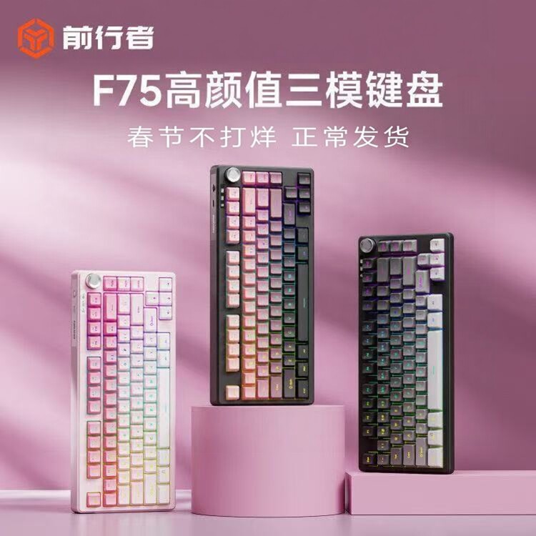 前行者F75无线蓝牙键盘机械手感侧刻静音办公专用高颜值游戏电竞