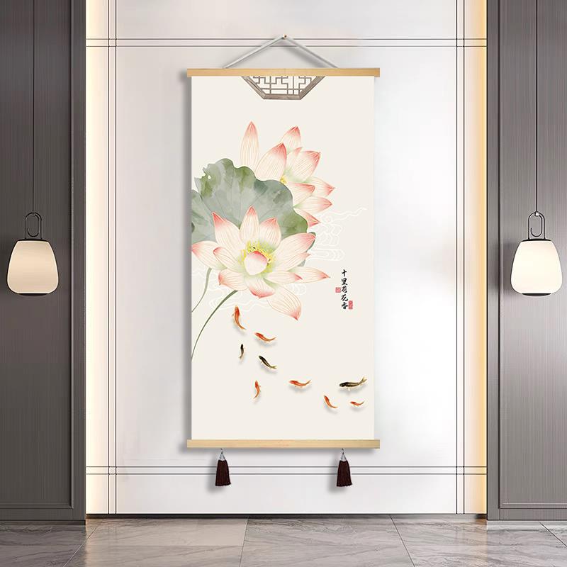 新中式鱼图装饰画玄关客厅挂画高清环保油画布多尺寸可选图片