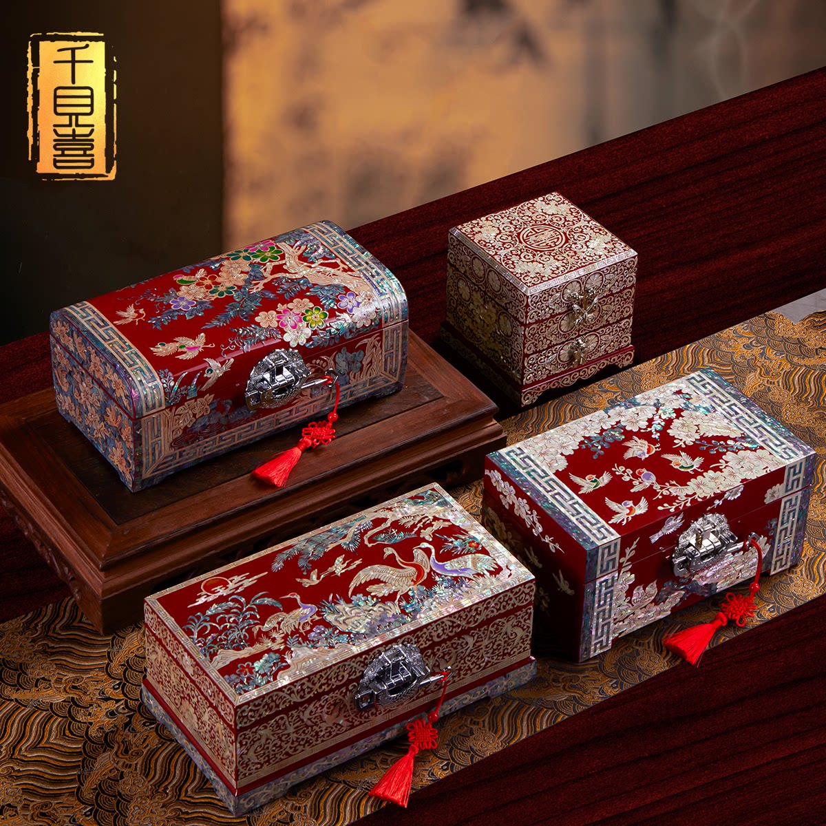 千贝喜双层盒形螺钿漆器首饰盒图片
