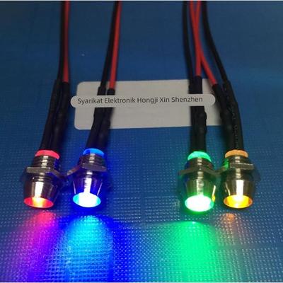 开孔6mm金属防水带线5V12V24VLED灯珠发光二管指示信号灯红黄蓝绿