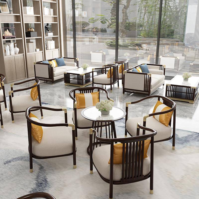 新中式售楼处部洽谈沙发酒店大堂会客商务卡座休息区接待桌椅组合