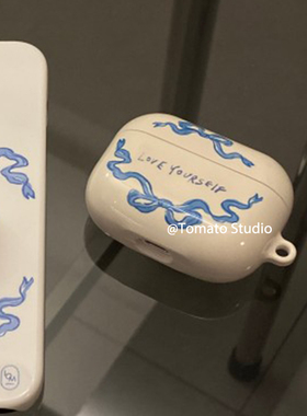 韩ins温柔蓝色蝴蝶结pro3进口菲林苹果耳机套适用苹果airpods 1/2/3/4 pro保护壳airpods4代硬亮airpods pro2