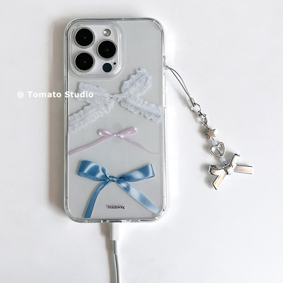 ins风韩系小众法式少女心蝴蝶结丝带手机壳适用苹果16promax保护套iPhone15promax/14/13/12/11/16e高透软壳