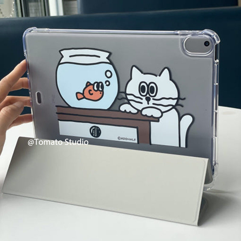 韩国ins呆萌可爱猫咪观望鱼缸iPad苹果10代M310.9寸保护套A16平板pro11寸2025全包边air7/6/5带笔槽软壳防摔