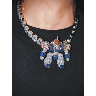 卡通神龙斗士吊坠彩色立体机器人摆件高达男嘻哈潮流项链