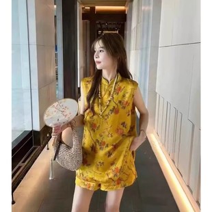 新中式 国风轻奢睡衣女夏2025新款 中国风斜门襟盘扣上衣家居服套装