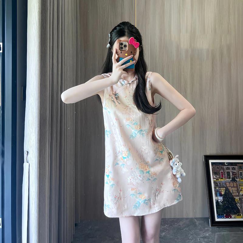 新中式国风睡衣女2025年夏季新款复古无袖印花背心裙小个子家居服