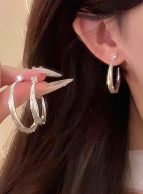 S925纯银彩色波点圆圈耳钉女
