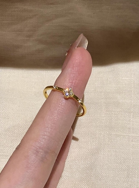 金色闪钻四叶花细圈戒指女