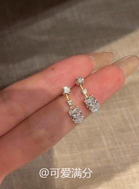 S925纯银极简细钻垂坠耳钉女
