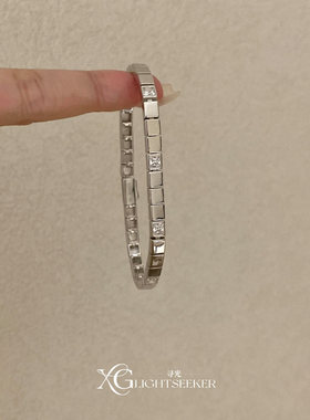 S925纯银小方块锆石手链女