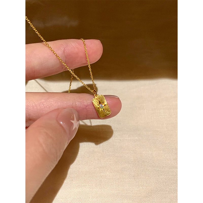 S925纯银八芒星拉丝小方牌项链女图片