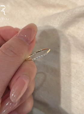 S925纯银金色闪钻细圈戒指女
